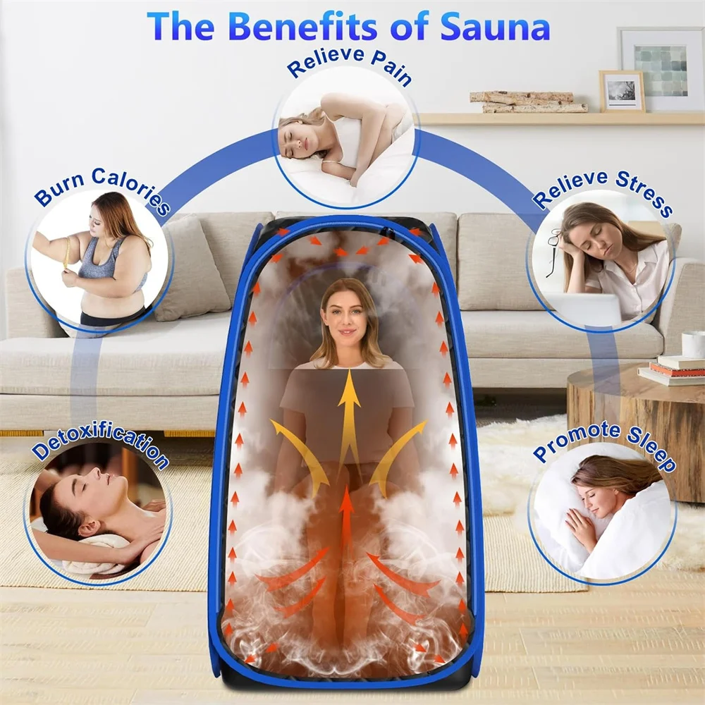 Black Health Wellness Portable Sauna Tent with Steamer and Foldable Chair