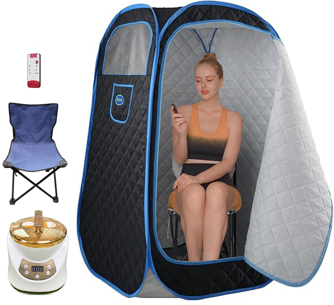 Portable Folding Sauna Tent OEM, Portable Folding Full Size Steam Sauna With 1500w &3L Steam Generator, Personal Sauna Tent for Relaxation & Spa at Home, Remote Control, Folding Chair, CE Certified