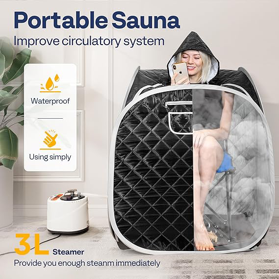 Upgraded Portable Personal Steam Sauna Spa with 3L 1500 Watt Steam Generator, Foldable Chair, Home Therapeutic Sauna Spa Tent for Detox Relaxation