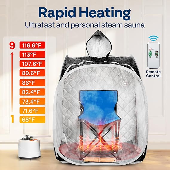 Upgraded Portable Personal Steam Sauna Spa with 3L 1500 Watt Steam Generator, Foldable Chair, Home Therapeutic Sauna Spa Tent for Detox Relaxation