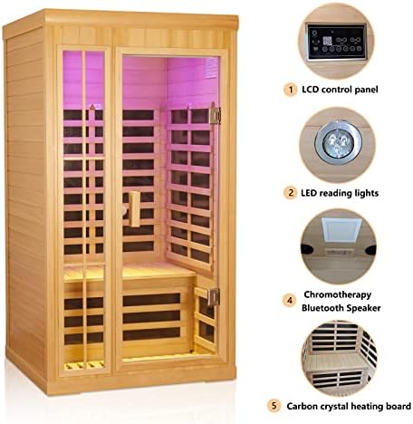 Single-person far-infrared multi-size sauna room for home use, steam bath room made of Canadian hemlock wood, promoting health and sweating