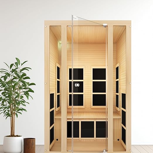 1- Person Infrared Sauna, Remotely Controllable Indoor Sauna, LowEMF 1200W/120V LCD Heater,WiFi &BT Control,9-Color LightTherapy, Safe Flame-Retardant Material,Wood