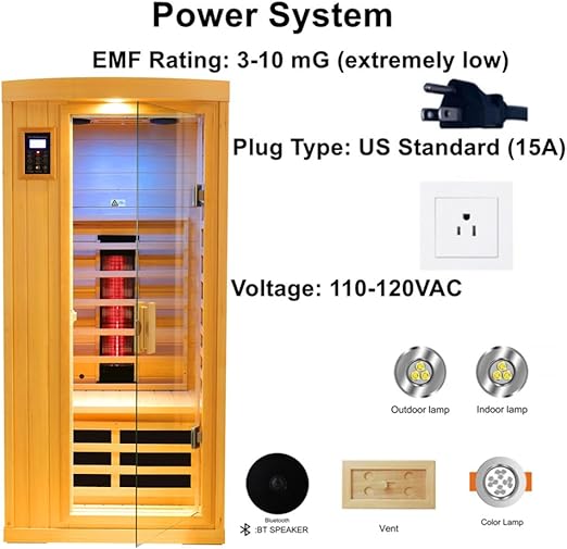 1- to 2-Person Low EMF FAR Infrared Sauna with Red Light Therapy & Bluetooth Speakers | Personal Indoor Dry Heat Sauna for Home & Gym – Made from Canadian Hemlock