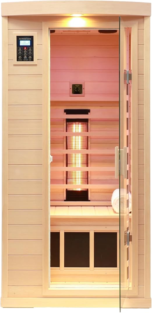 1- to 2-Person Low EMF FAR Infrared Sauna with Red Light Therapy & Bluetooth Speakers | Personal Indoor Dry Heat Sauna for Home & Gym – Made from Canadian Hemlock