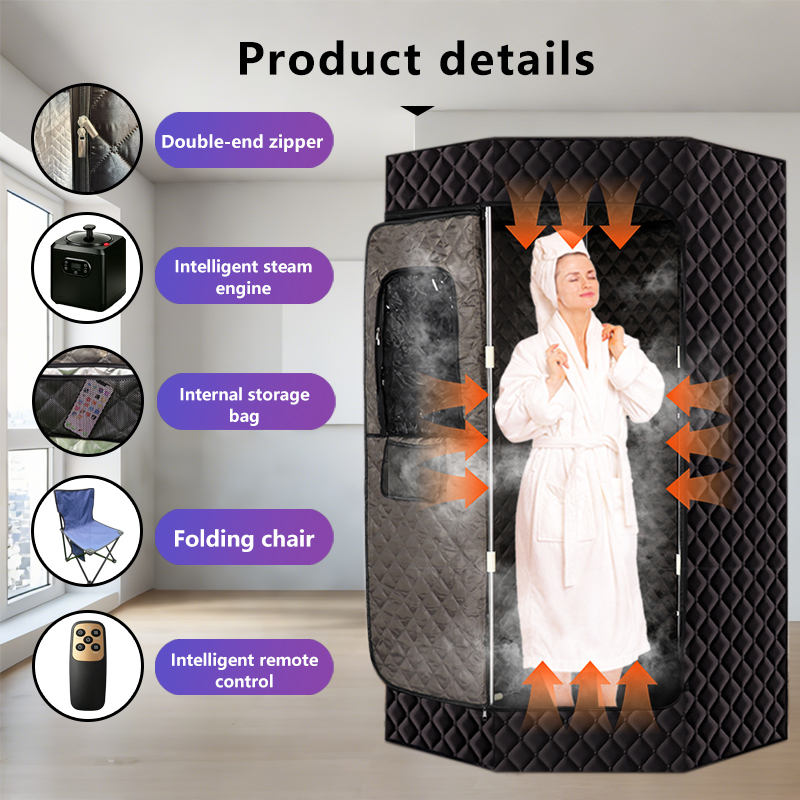 Portable Steam Sauna for Home, XL Sauna Tent with 3L 1200W Steamer & Red Light, Foldable Chair & Mat, Indoor Personal Spa for Relaxation, Detox & Recovery