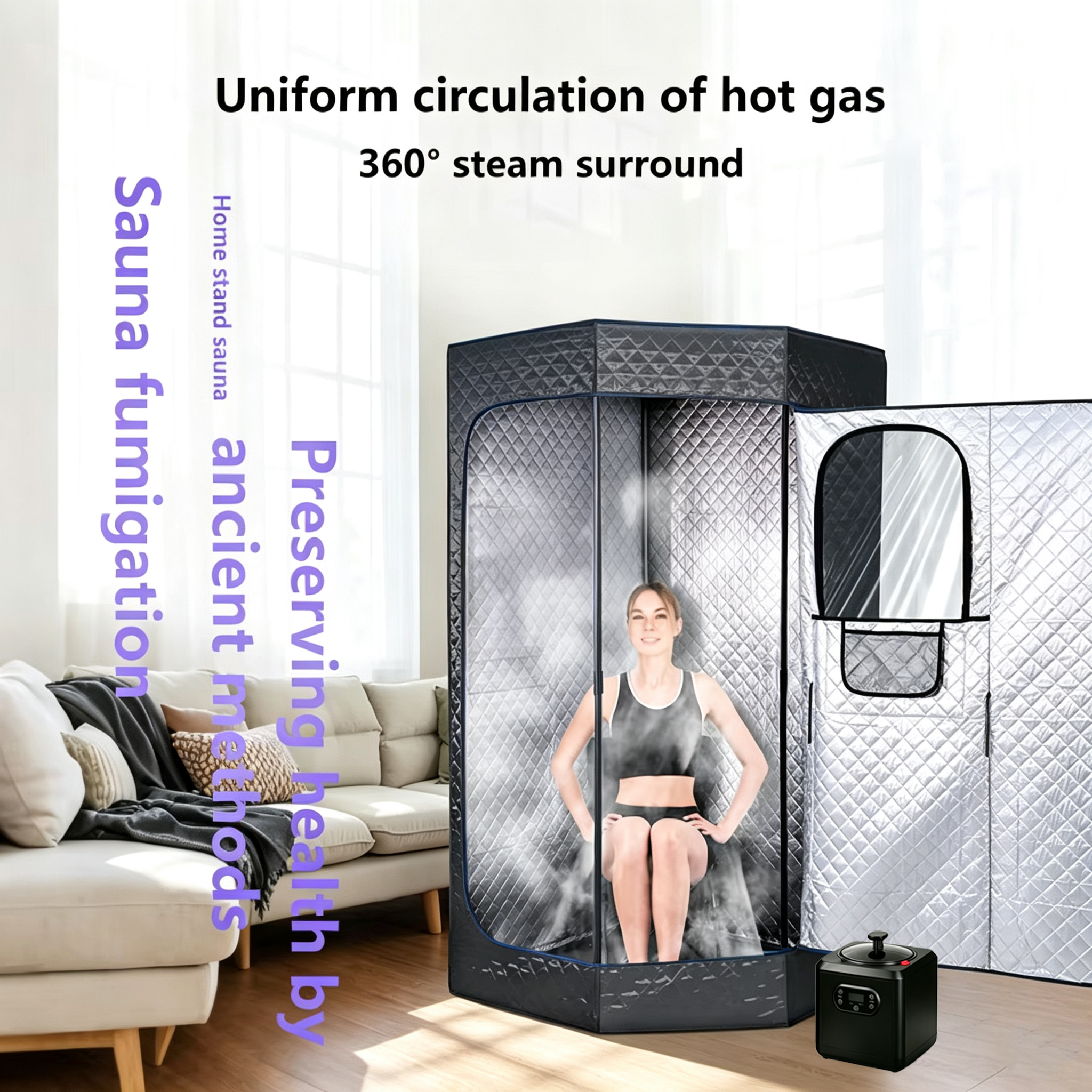 Portable Steam Sauna for Home, XL Sauna Tent with 3L 1200W Steamer & Red Light, Foldable Chair & Mat, Indoor Personal Spa for Relaxation, Detox & Recovery