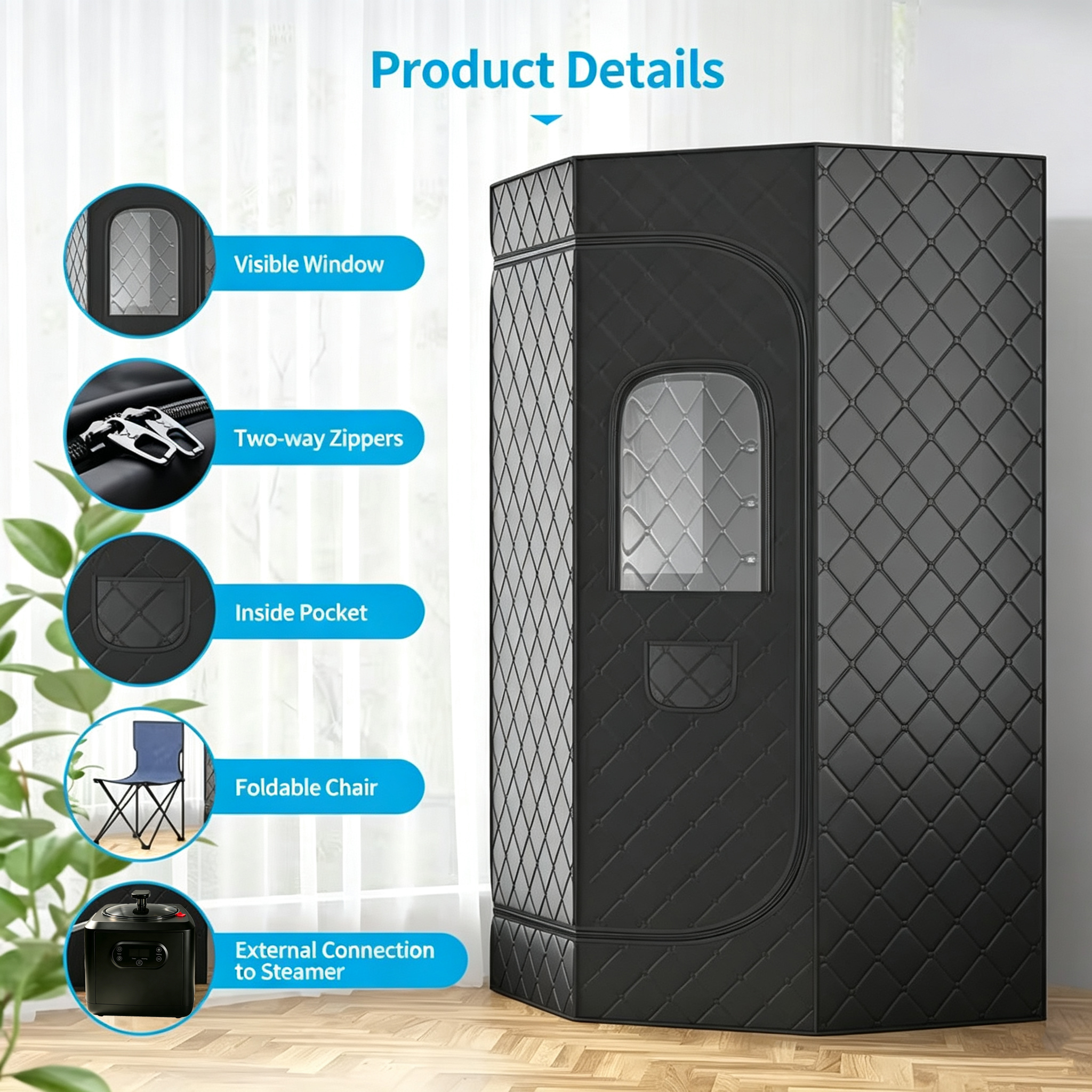 Portable Steam Sauna for Home, XL Sauna Tent with 3L 1200W Steamer & Red Light, Foldable Chair & Mat, Indoor Personal Spa for Relaxation, Detox & Recovery